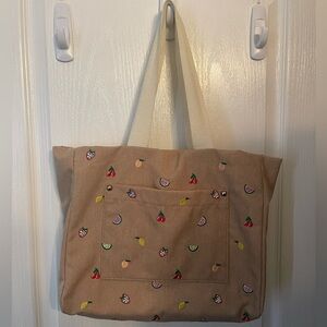 Wild Fable Tan Tote with Fruit Embroidery